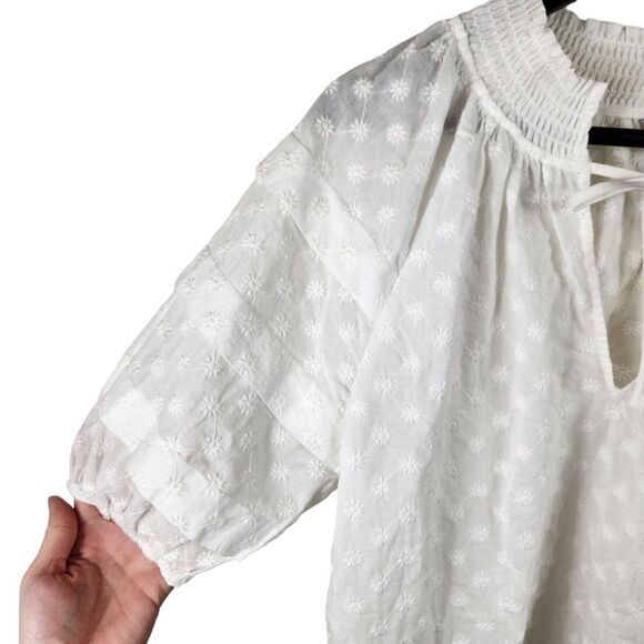 Rails Paris Cotton White Embroidered Daisey Soft Pleated Puff Short Slee… - Picture 8 of 12